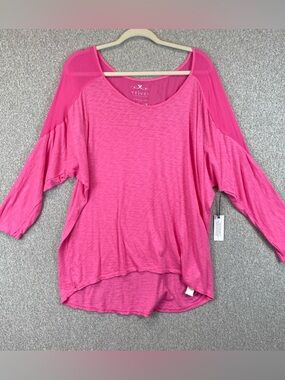 Velvet by Graham & Spencer Salina Sheer Sleeve Blouse Size L Hot Pink Colorful
